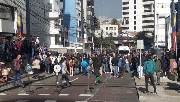 Petroecuador workers gathered in front of the company's headquarters in Quito to demand fair wages and better working conditions. Jan. 18, 2023. 