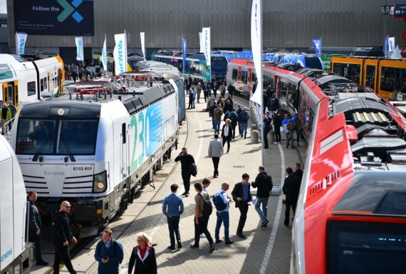 People visit InnoTrans, a railway industry trade fair, in Berlin, Germany on Sept. 20, 2022.