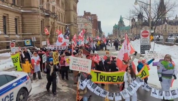 Anti-NATO protests in Ottawa, Canada, Feb. 20, 2023.