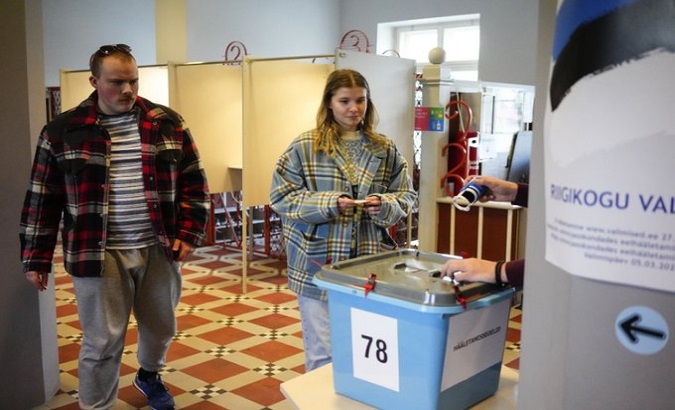 Citizens cast their votes in the parliamentarian elections, Estonia, March 5, 2023.