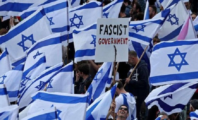 Israelis protesting against the judicial system reform, March 27, 2023.