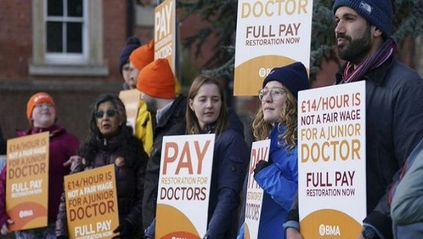 U.K. junior doctors hold a strike on March 11, 2023. 