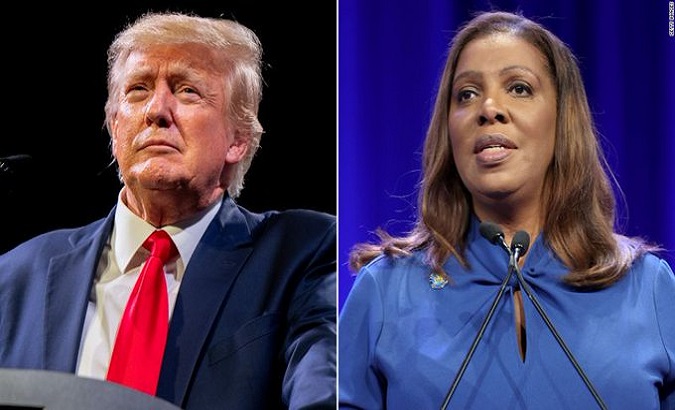 Ex- President Donal Trump and NYC Attorney General Letitia James. Apr. 13, 2023.