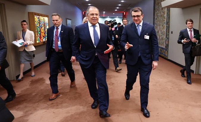 Russian Foreign Minister Sergey Lavrov in New York. Apr. 24, 2023.