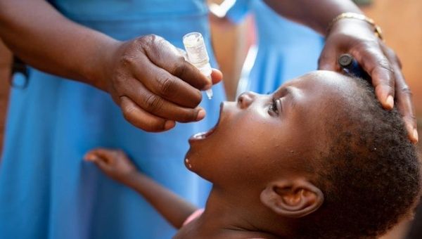 Oral cholera immunization vaccine being applied to children. Apr. 27, 2023.