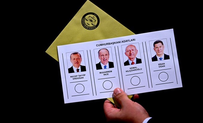 Ballot paper with the photos of the Turkish presidential candidates.