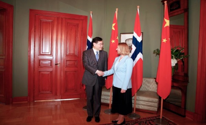 Qin Gang, Foreign Minister of China and his counterpart Anniken Huitfeldt. May. 14, 2023.