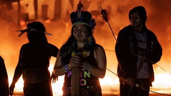 Indigenous people blocking the Bandeirantes highway, Sao Paulo, Brazil, May 29, 2023.