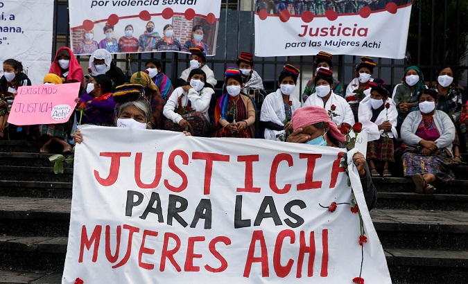 Victims of military violence demand justice in Guatemala, 2022.