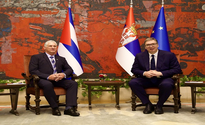 Cuban President Miguel Díaz-Canel Bermúdez (left) and his Serbian counterpart, Aleksandar Vučić (right) during meeting. Jun. 21, 2023.