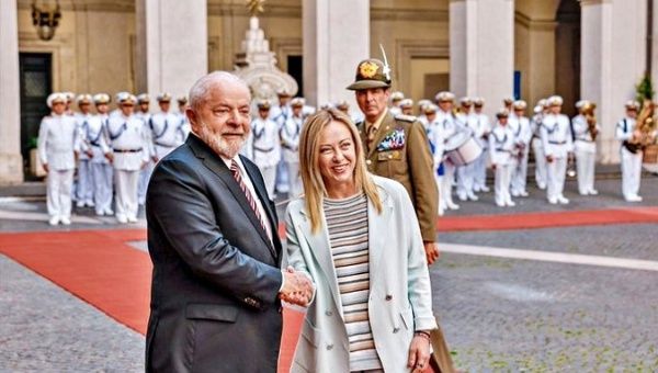 Brazilian President Lula da Silva (L) & Italian PM Giorgia Meloni (R), June 21, 2023.