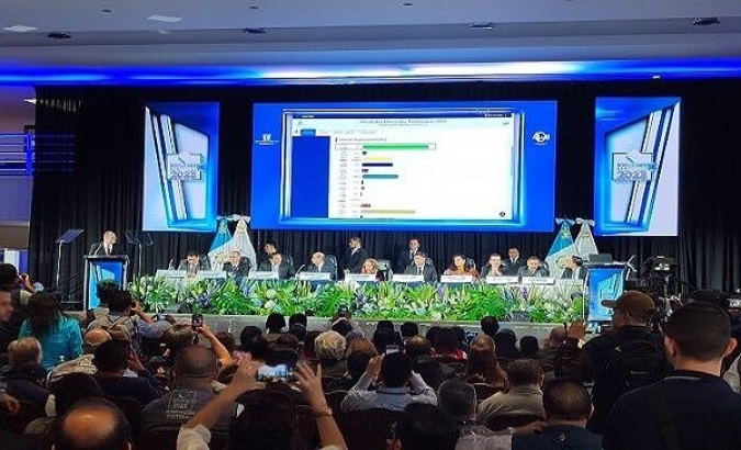 Supreme Electoral Tribunal of Guatemala giving the first electoral results. Jun. 26, 2023.