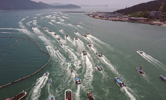 South Korean fishing boats protest against Fukushima water release, June 2023.