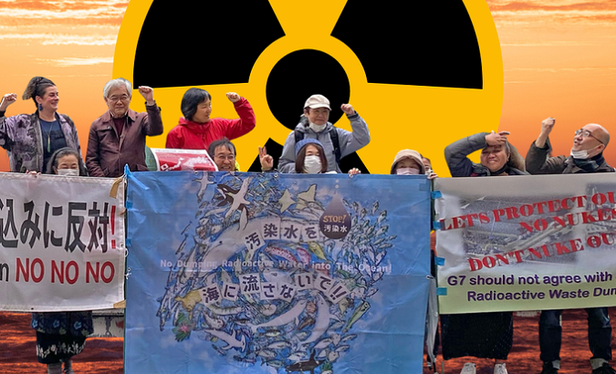 Australian activists protest the plan to dump nuclear waste, April 26, 2023.