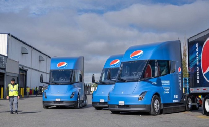 Delivery trucks in California, U.S., 2023.