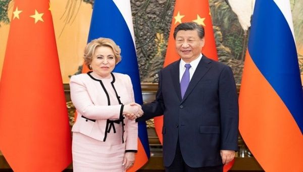 Russian Federation Council Speaker Valentina Matviyenko and Chinese President Xi Jinping in Beijing. Jul. 10, 2023. 