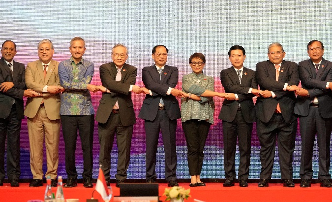 Ministers taking part in the meeting of the Association of Southeast Asian Nations.
