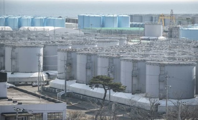 Water storage tanks at Fukushima plant, Japan, 2023.
