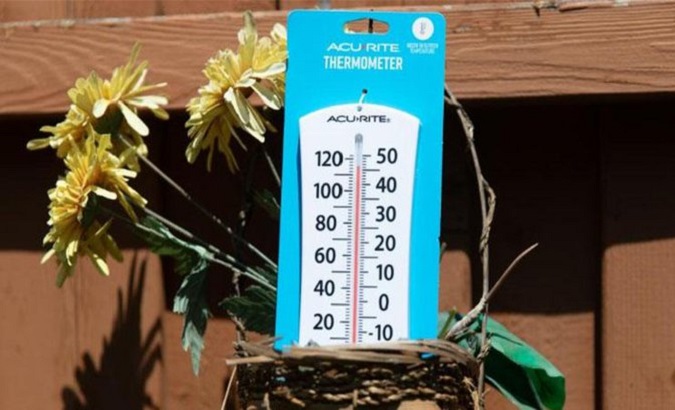 Thermometer records the temperature in Southern California, July 13, 2023.