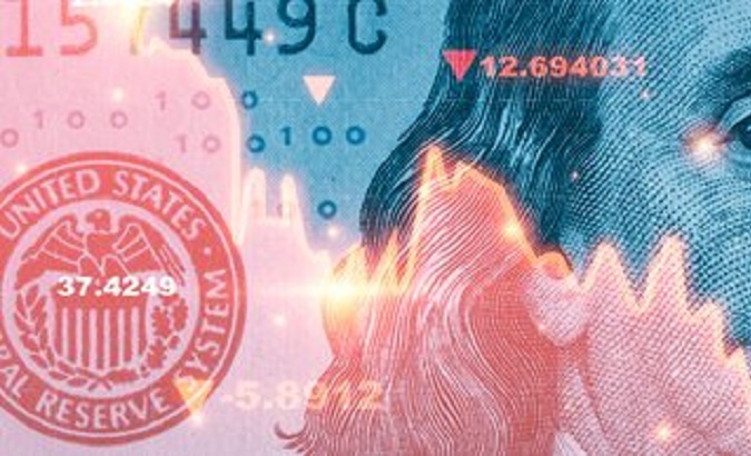 Image with statistical data superimposed on a U.S. dollar bill.