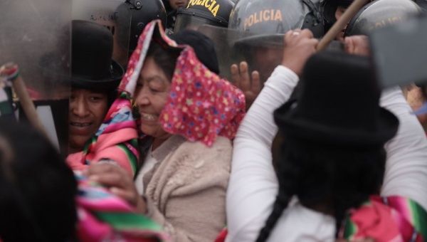 Indigenous protesters attacked by the Peruvian police, Lima, July 26, 2023.