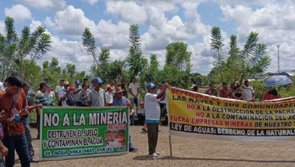Conaie people protesting against mining in their territories in Ecuador. Aug. 2, 2023.