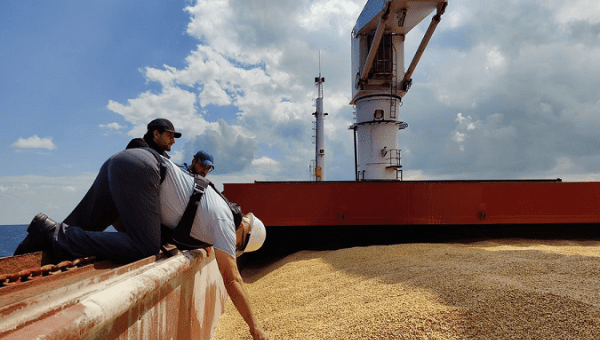 A grain-laden ship leaving Ukraine in Istanbul, Türkiye, Aug. 3, 2022.