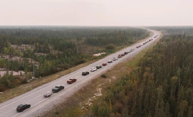People evacuating Yellowknife, Canada, Aug. 16, 2023.