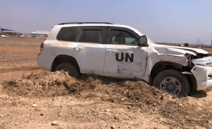 UN vehicle attacked in Pyla, Aug. 18, 2023.