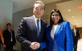 Chinese FM Wang Yi (L) & Venezuelan VP Delcy Rodriguez, Sept. 7, 2023.