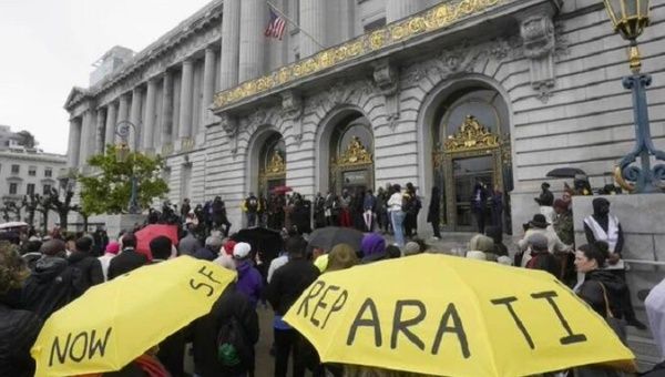 Rally in favor of reparations for slavery in California, 2023.