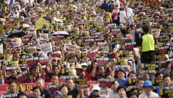 South Korean protesters demand a stop to Japan’s release of nuclear wastewater, August 26, 2023..