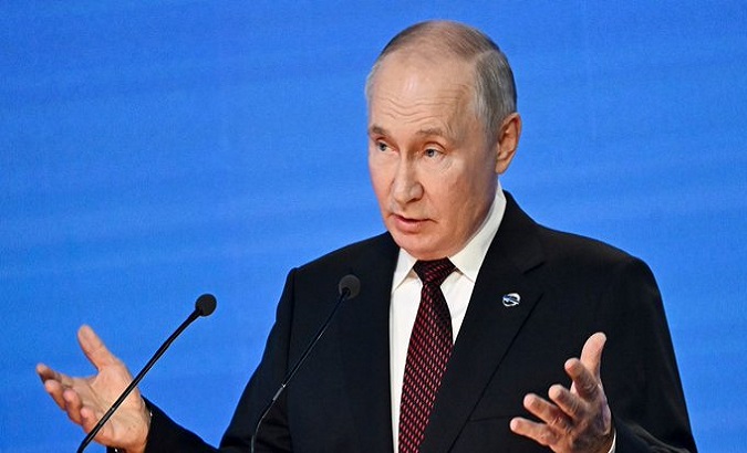 Russian President Vladimir Putin at the Valdai Debating Club in Sochi. Oct. 5, 2023.