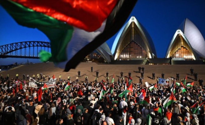 Australians express solidarity with Palestine in Sydney, Oct. 9, 2023.