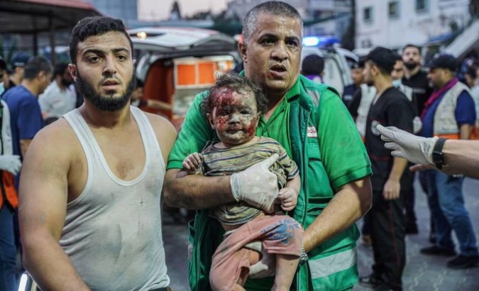 Palestinian family affected by Israeli bombings in Gaza, Oct. 8, 2023.