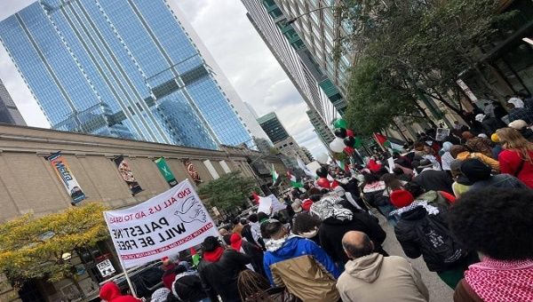 Demonstrations in support of the Palestinian people in Chicago, U.S. Oct. 9, 2023. 