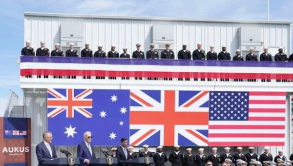 Australian PM Anthony Albanese, U.S. President Biden, & UK PM Rishi Sunak, at Point Loma naval base, U.S., March 2023.