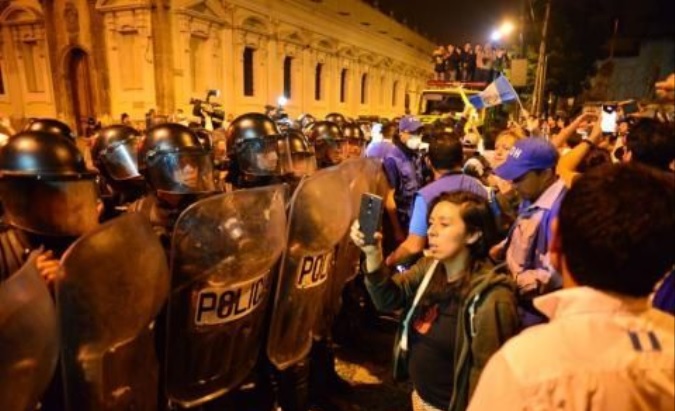 Police try to control the protests of Guatemalans, Oct. 11, 2023.