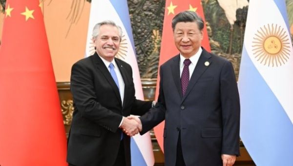 Argentine President Alberto Fernandez (L) & Chinese President Xi Jinping, Oct. 18, 2023.