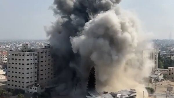 Israel bombs the surroundings of the AlShefa hospital in Gaza, Oct. 24, 2023.