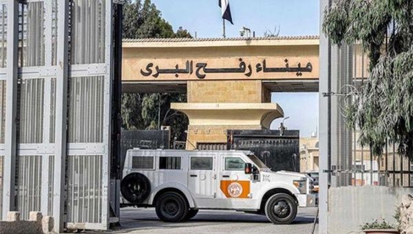 Ambulance awaits the arrival of injured Palestinians at the Rafah crossing, Oct. 31, 2023.