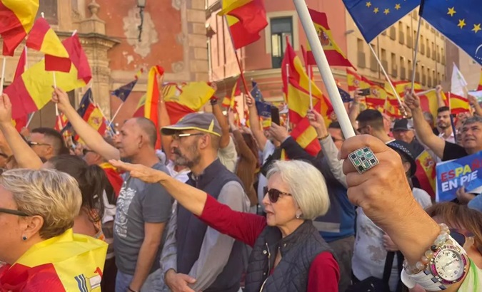 Right-wing activists raise their arms Nazi style, Spain, Nov. 12, 2023.