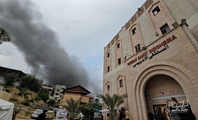 Israeli forces are bombing the vicinity of the Indonesian Hospital in Gaza, Nov. 12, 2023.