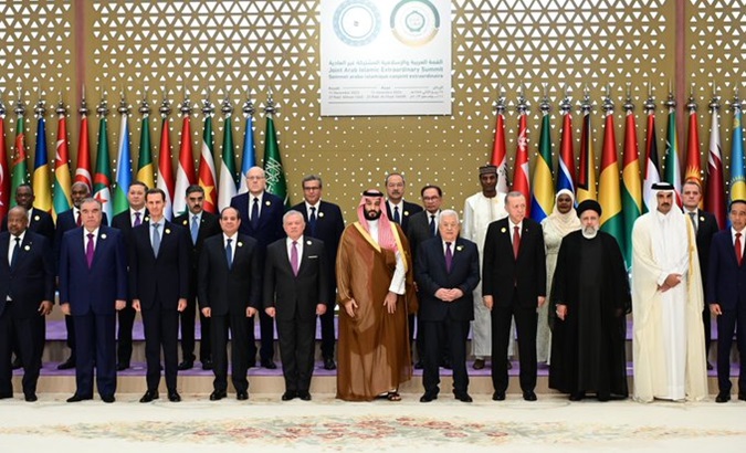 Saudi Crown Prince Mohammed bin Salman Al Saud (C) at the Arab Islamic Summit, Riyadh, Saudi Arabia, Nov. 11, 2023.