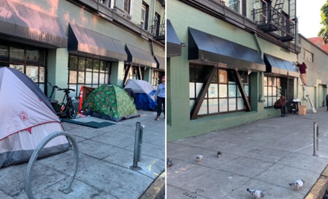 Before and after images of the police intervention on a street in San Francisco, Nov. 15, 2023.