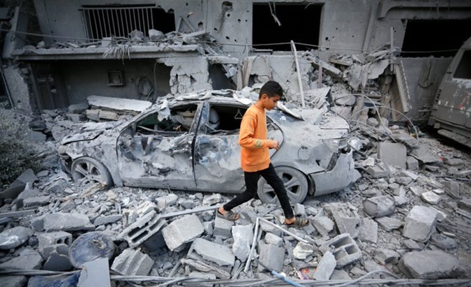 Destruction caused by Israeli bombings in Gaza, Nov. 2023.