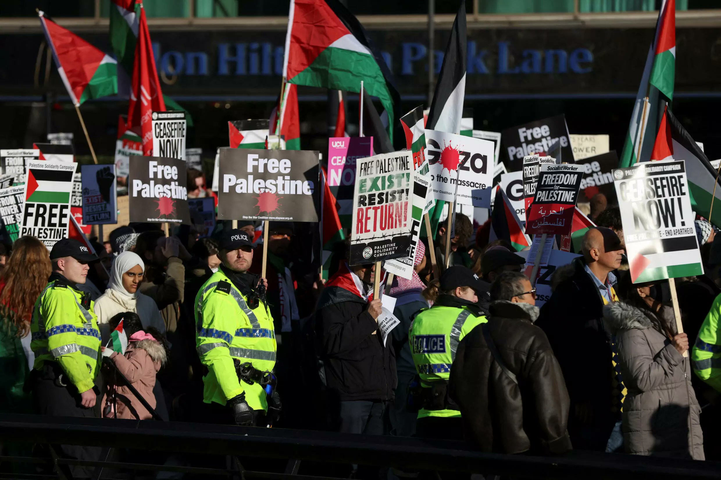 People protest in the British capital for the Palestinian peace