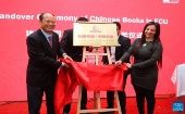 Handover ceremony of books donated by the Chinese petrochemical giant Sinopec to the ECU in Cairo. Nov. 29, 2023. 