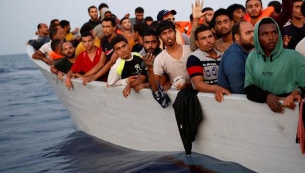 Migrants at the Mediterranean sea, 2023.