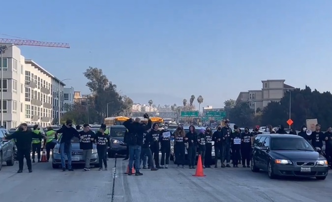 Pro-Palestine protestors calling for a ceasefire in LA, U.S., Dec. 13, 2023.